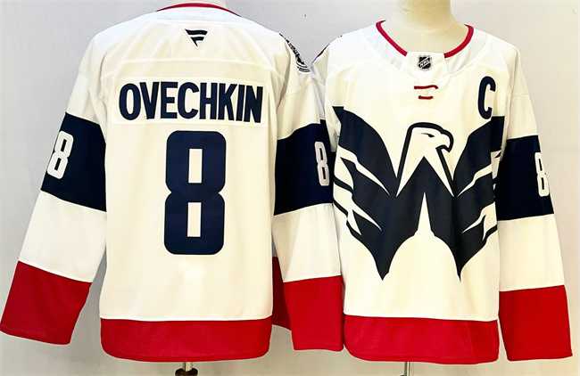 Men%27s Washington Capitals #8 Alexander Ovechkin White Navy With C Patch Stadium Series Stitched Jersey